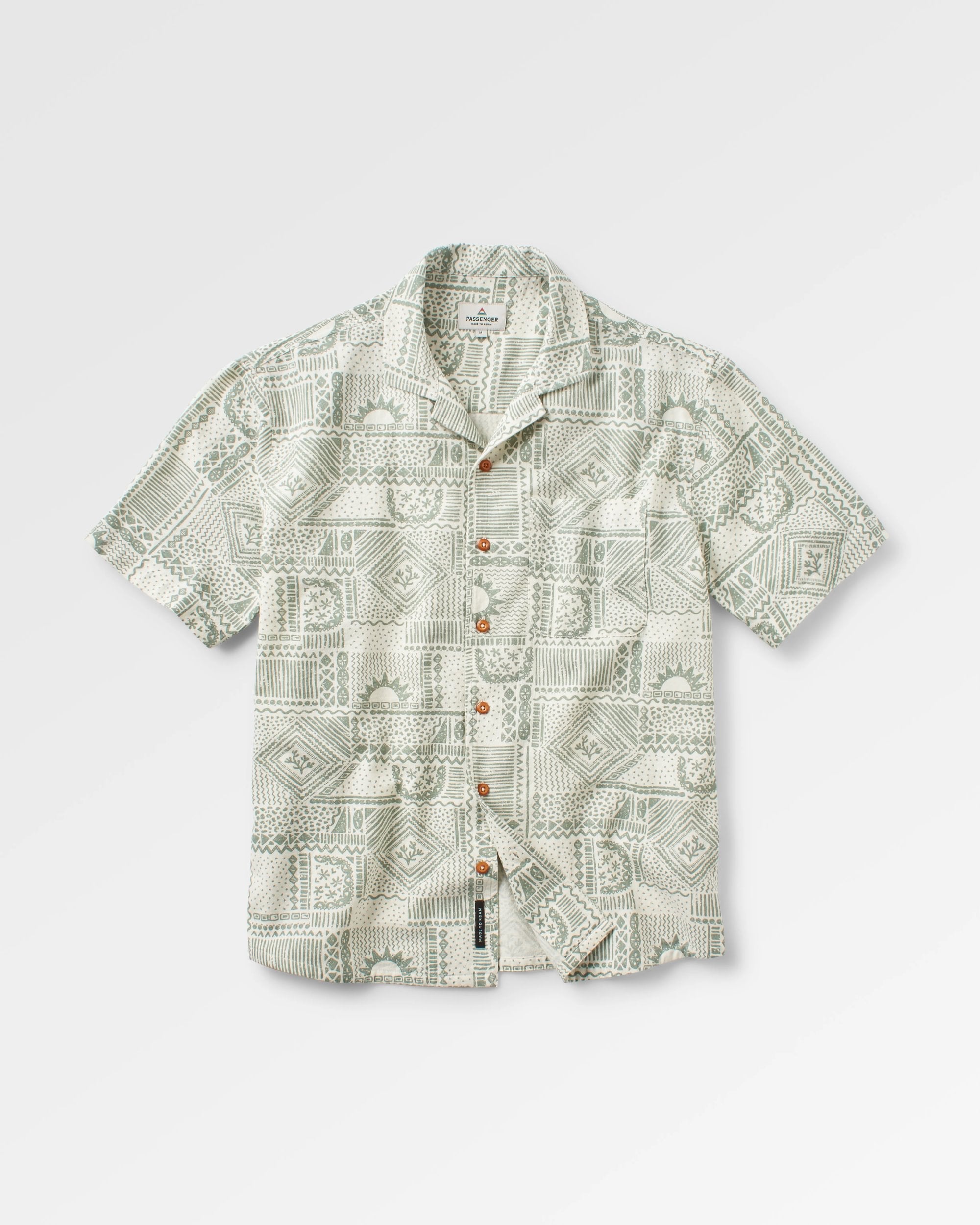 Cove Organic Cotton Short Sleeve Shirt - Vintage Patchwork Pistachio