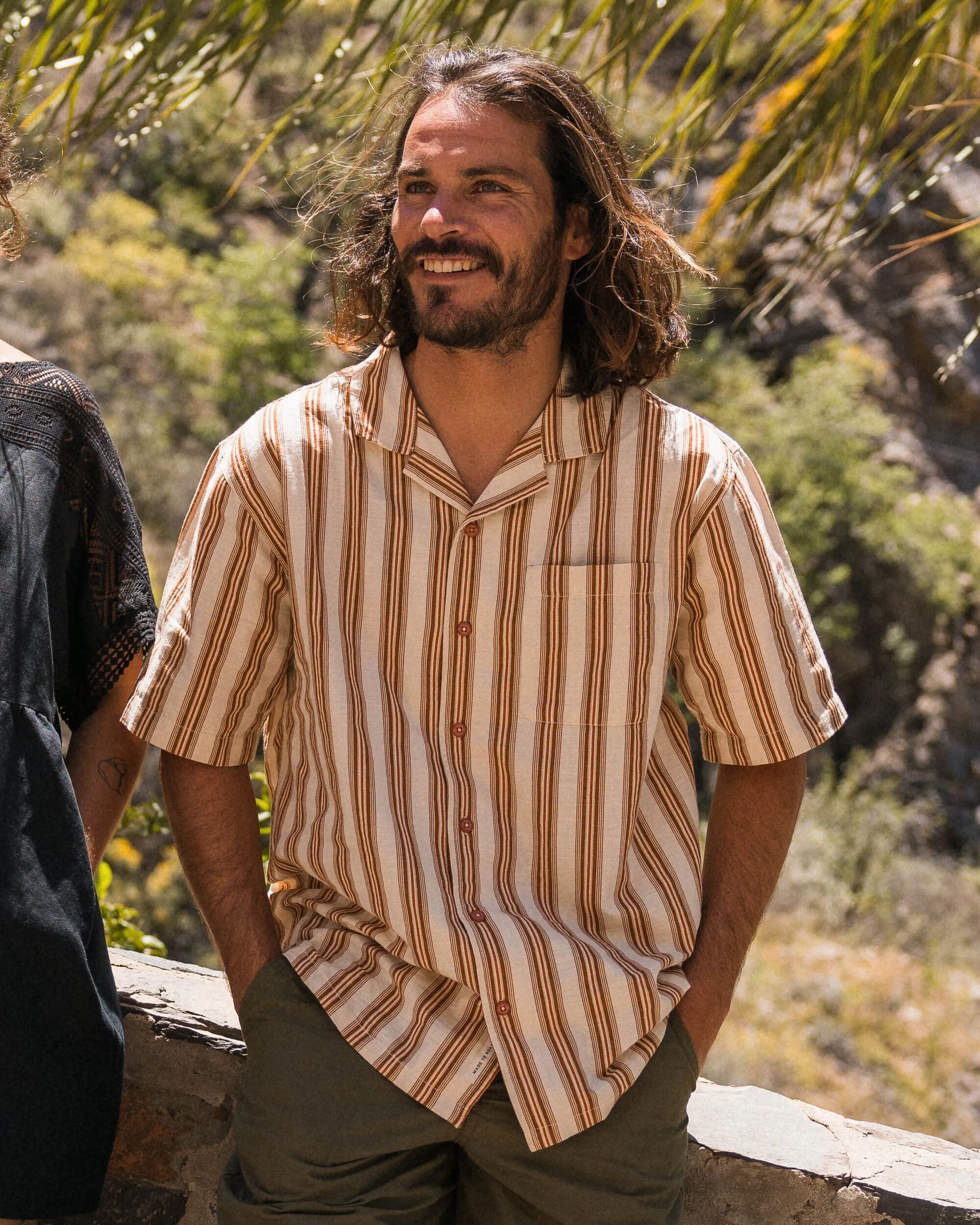 Cove Organic Cotton Textured Shirt - Sunset Orange Stripe