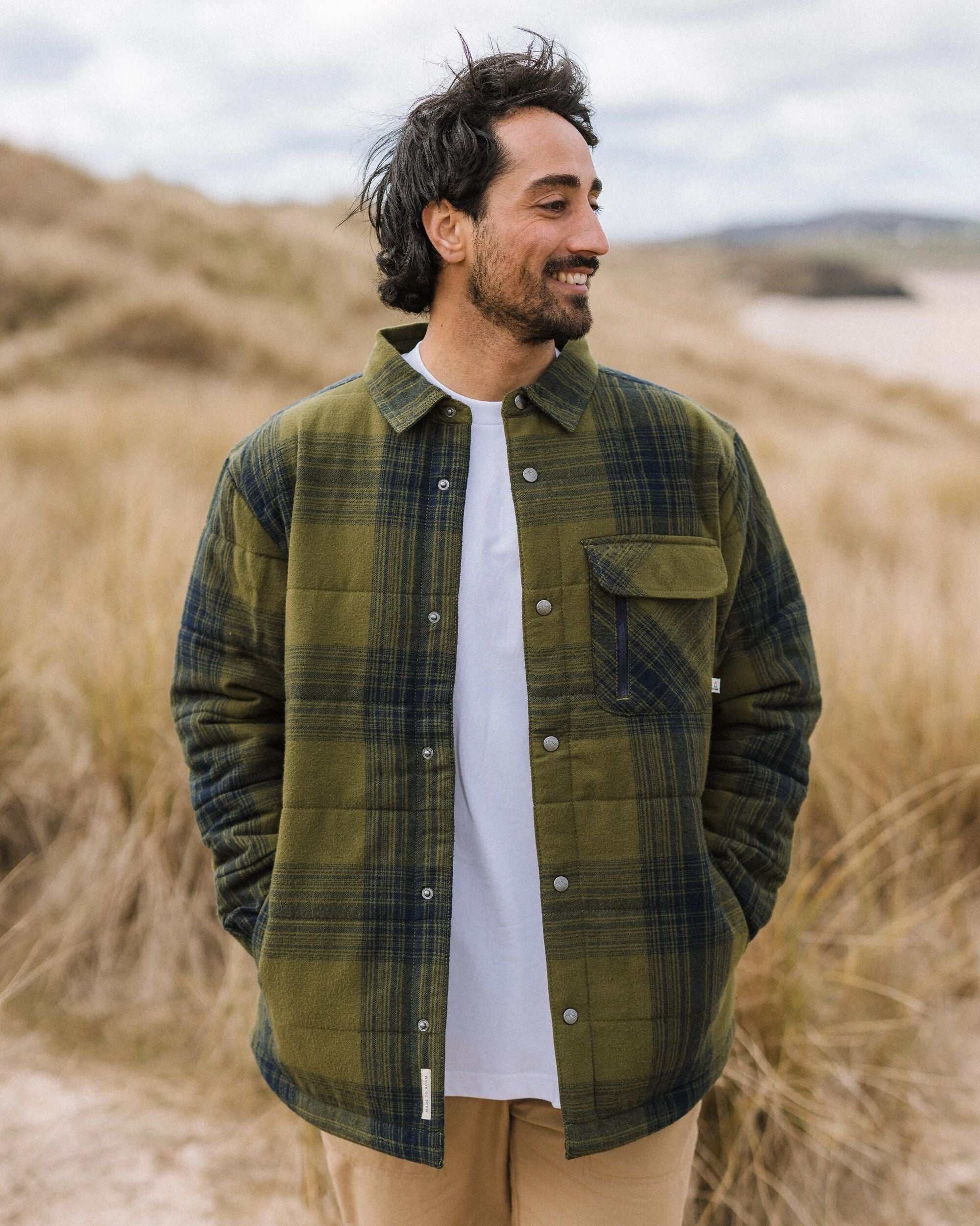 Taranaki Quilted Overshirt - Navy/Khaki Check